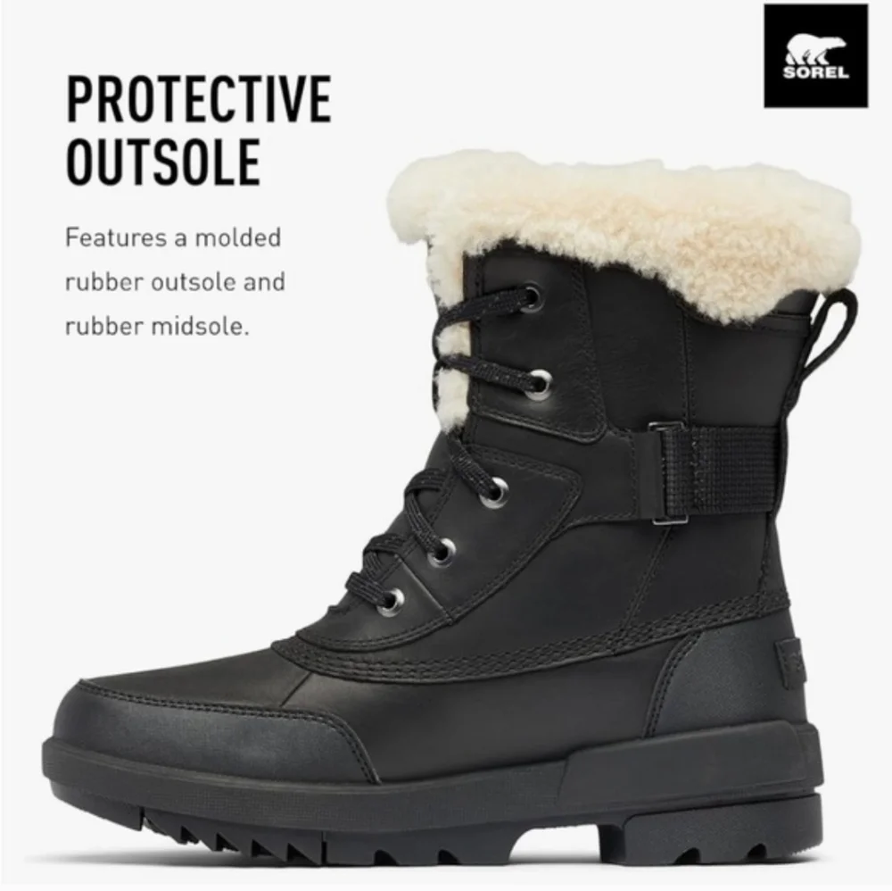 SOREL | Tivoli IV Parc waterproof boots in black with a shearling collar Sz 7